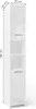 A tall, narrow white cabinet with shelves and a drawer, shown against a white background with dimension labels. Náhľad obrázku produktu