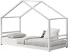 A white house-shaped bed frame with bedding and pillows. Náhľad obrázku produktu