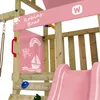 A close-up view of a children's play structure, featuring a pink slide and a pink panel with drawings. Produktbild-Vorschau