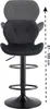 A black bar stool is shown from the front with a height adjustment indicator on the right side. Náhled obrázku produktu