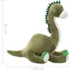 A plush toy dinosaur sitting on a white background with dimensions indicated. Náhľad obrázku produktu