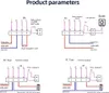 Diagrams showing wiring connections for different thermostat types. Podgląd zdjęcia produktu