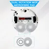 The underside of a white robot vacuum cleaner with dual rotating mop pads, brushes, and a side brush. A graphic overlay highlights the mop pads. Anteprima dell’immagine prodotto