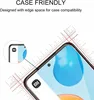 A close-up illustration showing the edge of a smartphone screen protector, highlighting its case-friendly design with measurement lines and a magnified view of the corner. Produktbild-Vorschau