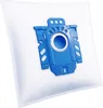 A white vacuum cleaner bag with a blue plastic adapter. Produktbild-Vorschau