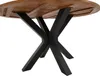 The underside of a round wooden table with a black metal base. Produktbild-Vorschau