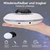 A hand holding a star projector lamp, with feature icons and text below. Produktbild-Vorschau