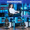 Collage of images showing a person sitting in a gaming chair and dimensions of the chair. Produktbild-Vorschau
