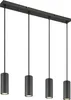 A linear pendant light fixture with four cylindrical shades. Podgląd zdjęcia produktu
