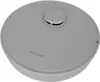 A close-up, angled top-down view of a light gray robot vacuum cleaner. Voir les images du produit