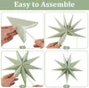 A four-panel image showing the step-by-step assembly of a paper star decoration. Produktbild-Vorschau