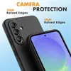 A black phone case is shown with text highlighting camera protection and raised edges. Náhled obrázku produktu