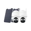 Two white Reolink security cameras and a solar panel are displayed against a white background. Produktbild-Vorschau
