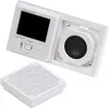 A white in-wall radio with a screen and speaker, and a separate speaker grille. Produktbild-Vorschau