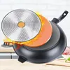 A cutaway view of a frying pan with layers exposed, showing its construction and heat resistance, with flames around it. Anteprima dell’immagine prodotto