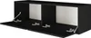 A black TV cabinet with two open compartments and visible hinges. Náhled obrázku produktu