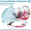 Diagram illustrating the soft-close mechanism of a toilet seat with a floral design. Produktbild-Vorschau