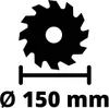 A graphic showing a circular saw blade with a measurement indicating its diameter. Produktbild-Vorschau