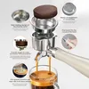 An exploded view diagram of an espresso machine's portafilter and coffee basket, showing the process of brewing espresso. Náhled obrázku produktu