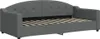 A dark gray fabric daybed with a curved, tufted headboard and wooden slats for the mattress support. Náhled obrázku produktu
