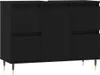A black cabinet with wooden legs against a white background. Anteprima dell’immagine prodotto