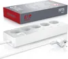 A white power strip with multiple outlets and a USB port, shown with its packaging box. Produktbild-Vorschau