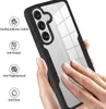 A hand is shown touching a phone case, highlighting its features. Produktbild-Vorschau