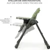 A green high chair is shown in profile, with a graphic indicating height adjustment options. Produktbild-Vorschau