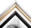 Close-up view of four different picture frame corners, showcasing different colors and materials. Produktbild-Vorschau