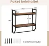 Diagram showing the dimensions of a wall shelf and included hardware. Produktbild-Vorschau