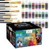 A set of acrylic paints and brushes is displayed, with the product packaging prominently featured. Produktbild-Vorschau