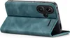 A teal flip case for a smartphone is shown open, revealing the phone's camera module. Produktbild-Vorschau