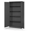 An empty, dark gray metal cabinet with its doors open, revealing five shelves. The cabinet is set against a plain white background. Podgląd zdjęcia produktu