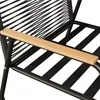 Close-up of a section of an outdoor chair, showing the woven backrest and a wooden armrest. Anteprima dell’immagine prodotto