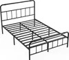 A black metal bed frame with a headboard and footboard, shown from a diagonal angle against a white background. Voir les images du produit