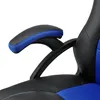 Close-up of the armrest and side of a black and blue gaming chair. Náhled obrázku produktu