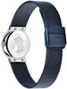 The back of a silver and blue Bering watch with a mesh band. Náhľad obrázku produktu