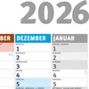A close-up view of a calendar page showing the months of December and January, with the year 2026 prominently displayed. Produktbild-Vorschau