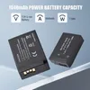 Two black camera batteries are shown against a gradient background with text and icons describing their specifications. Náhled obrázku produktu