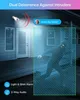 A security camera system is shown deterring an intruder with a spotlight and audio warning. Produktbild-Vorschau