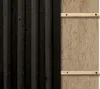 A close-up view of black wooden planks attached to a light brown particle board backing with wooden strips. Produktbild-Vorschau