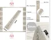 A collage of images showing a wood-look plank, its dimensions, and details about its material and thickness. Anteprima dell’immagine prodotto
