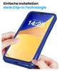 Hands are shown installing a blue phone case onto a smartphone. Produktbild-Vorschau