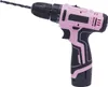 A pink and black cordless drill with a drill bit attached. Voir les images du produit