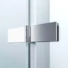A close-up view of a modern shower hinge on a glass shower door. Produktbild-Vorschau