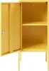 A yellow metal nightstand with one door open, showing two shelves inside, set against a white background. Anteprima dell’immagine prodotto