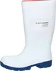 A white Dunlop Purofort boot with a blue sole and red trim at the top. Produktbild-Vorschau