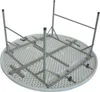 The underside of a round folding table with its metal legs extended. Produktbild-Vorschau