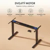 A dark gray adjustable desk frame with information icons and text above it. Náhled obrázku produktu