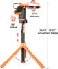 A product image showing a portable LED work light on a tripod stand, with annotations indicating its adjustable features and dimensions. Náhled obrázku produktu